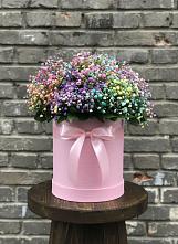 Цветочная композиция из Гипсофила и Розы в шляпной коробке в Высоковске