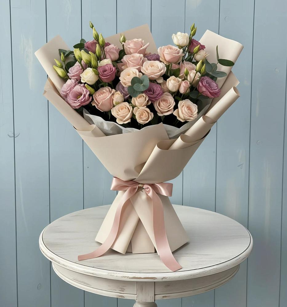 Букет цветов из: Розы и Лизиантусы в Высоковске