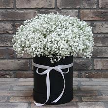 Цветочная композиция из Гипсофила в шляпной коробке в Высоковске
