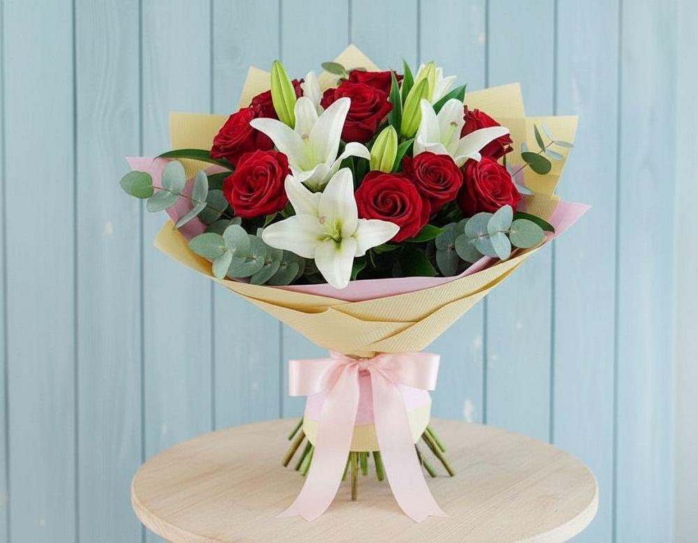 Букет цветов из: Лилии и Розы в Высоковске